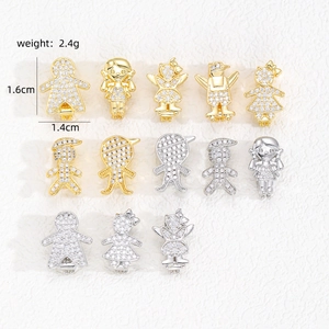 10mm stainless steel bracelet charm pendants with gold and silver zircon boy and girl designs