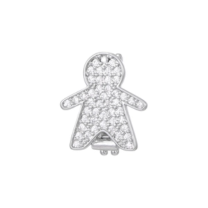 Macro shot of 10mm stainless steel mesh bracelet charm featuring a crystal girl pendant