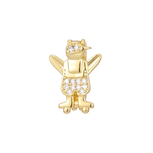 Detailed view of 10mm stainless steel penguin charm with sparkling cubic zirconia pavé