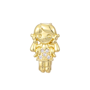 Close-up of golden cartoon girl charm with sparkling cubic zirconia on 10mm mesh strap