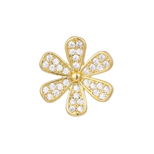 Detailed view of 10mm golden flower-shaped charm with white zircons for jewelry making