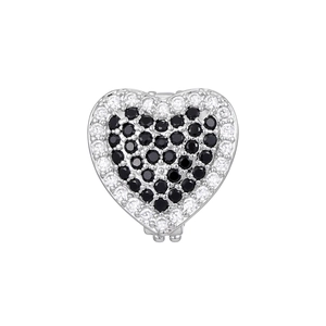 Makroaufnahme Herzanhänger mit schwarz-weißen Pavé-Steinen auf Edelstahl-Armband