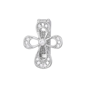 Detailed back view of a silver heart charm with secure flip clasp and sparkling zircons