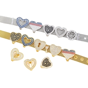 Verstellbares 10mm Edelstahl-Netzarmband mit Herzanhängern in Gold und Silber
