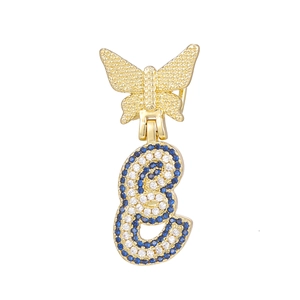 Close-up of butterfly letter B pendant with blue and white cubic zirconia pave