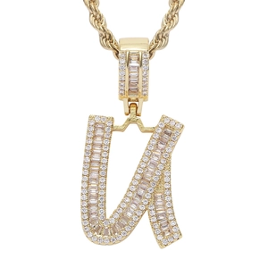 Hiphop gold plated letter K pendant with sparkling zircon inlays on a heavy rope chain