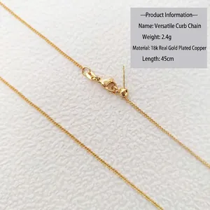 Universal 45cm curb chain necklace in 18K gold plated copper with adjustable lobster clasp
