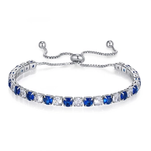 Bracciale tennis placcato argento con zirconi blu e bianchi alternati da 4 mm