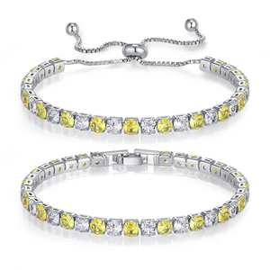 Verzilverde tennisarmbandset met gele en witte rondgeslepen zirkonia-kristallen
