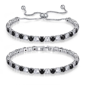 Luxe Zirkonia Tennis Armband Set Voor Vrouwen Legering Verstelbare Schuifsluiting Vouwsluiting Fonkelende Geometrische Sieraden