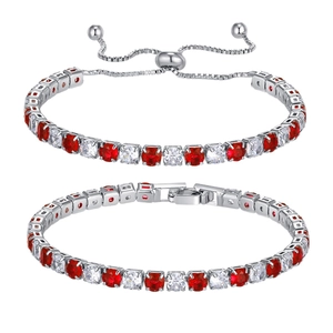 Set van twee tennisarmbanden met rode en witte zirkonia en een verstelbare sluiting