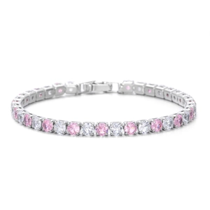 Bracelet rivière argenté avec zircons roses et blancs de 4mm en serti griffes