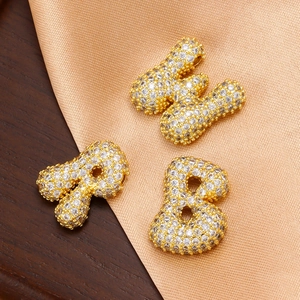 18k gold plated bubble initial pendant necklace with micro-pave cubic zirconia inlay