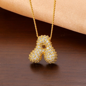 18k gold plated balloon bubble initial A pendant necklace with micro paved zircons