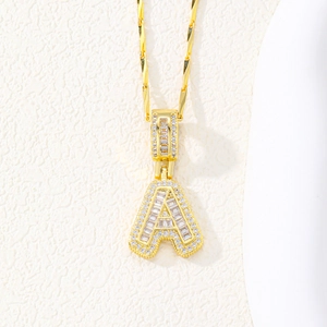 Gold plated initial A pendant necklace with micro-paved cubic zirconia crystals
