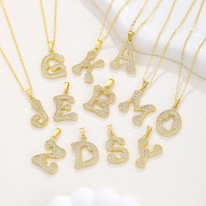 Gold plated heart initial necklace with sparkling cubic zirconia alphabet pendants
