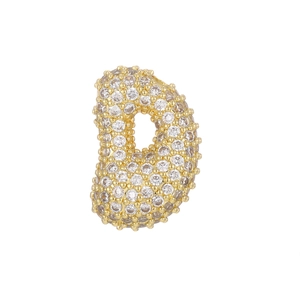 Detail of 18k gold plated bubble letter D pendant with micro-paved sparkling cubic zirconia
