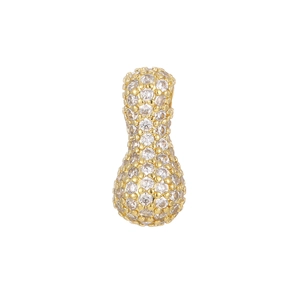 Detail of 18k gold pendant with micro-pave cubic zirconia in a bubble letter shape