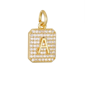 Gouden rechthoekige letter A hanger met zirkonia stenen voor kettingen en sieraden