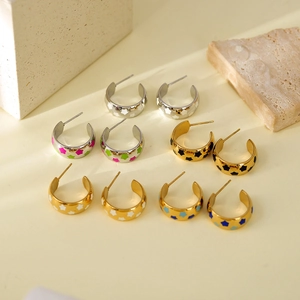 Orecchini a Cerchio in Acciaio Inossidabile 304 a Forma di C con Stelle in Smalto Per Donna Placcati Oro Argento Gioielli Geometrici
