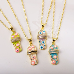 Colorful flip-flop necklaces with evil eye enamel charms and micro-paved zircons