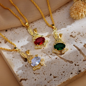Luxe Zirconia Konijn Hanger Halsketting Micro Pave Witte Zircon Dierenvorm Gouden Gedraaide Ketting Sieraden Voor Vrouwen