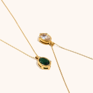 Collane placcate oro 18K con pendenti ovali in smeraldo e zircone, design a corda