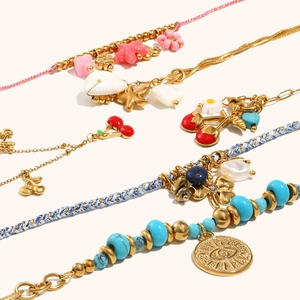 Bohemian 18K gold plated beaded bracelet with colorful star cherry and evil eye charms