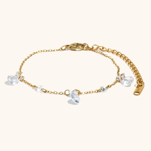 Exquisite 18K gold-plated stainless steel bracelet with five sparkling zircon tassels