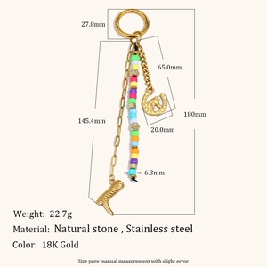 Bohemian horseshoe and cowboy boot keychain with 18K gold plated stainless steel beads