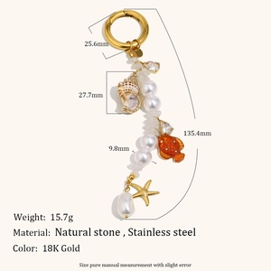 18K gold plated stainless steel seashell keychain with starfish and pearl charms