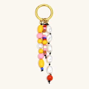 Porte-clés en acier doré 18K avec perles colorées en acrylique pour sacs à main