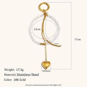 18K gold plated stainless steel pearl heart pendant keychain with size specifications