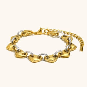 Elegante pulsera de eslabones de corazón bicolor en acero inoxidable chapado en 18K
