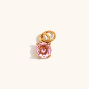 Ronde roze edelsteen hanger met vergulde roestvrijstalen vierklauwzetting