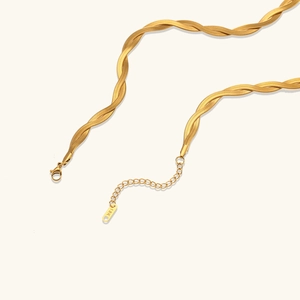 Detail of 18K gold-plated double-twisted snake chain necklace with lobster clasp
