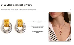 Close-up and model view of vintage 316L stainless steel flower pendant and layered earrings
