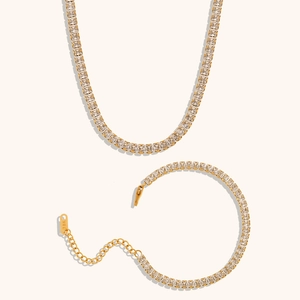 Luxueux Collier Bracelet de Tennis en Acier Inoxydable Plaqué Or 18K Zirconia Carré pour Femmes Bijoux de Mode
