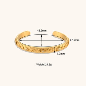 Vintage 18K gold plated stainless steel sun and moon bangle with sparkling cubic zirconia