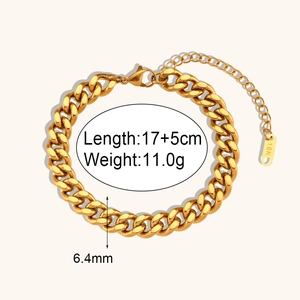 Detail of 18K gold-plated curb chain bracelet showing 6.4mm width and lobster clasp