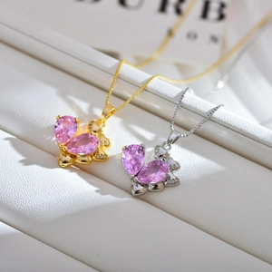 Collar con colgante de corazón de amatista rosa en oro y plata con detalles de circón