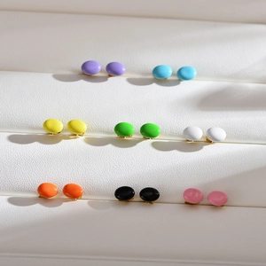 Minimalist freshwater pearl stud earrings set with multiple vibrant colors and metal base