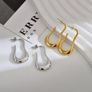 Orecchini a Goccia Minimalisti in Acciaio Inossidabile a Forma di U Geometrici Ondulati Oro Argento Placcati Gioielli Donna