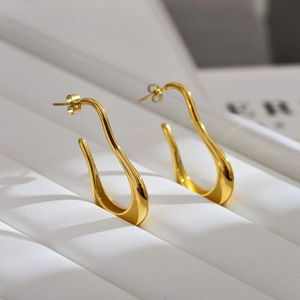 Orecchini pendenti a forma di U geometrica in oro lucido da donna in acciaio