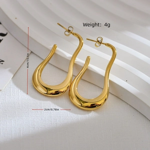Orecchini geometrici a forma di U placcati in oro per donna, design lungo 4 cm