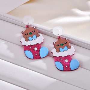 Weihnachtsbär in rosa Glitzersocken Acryl-Ohrhänger für festlichen Feiertagsstil