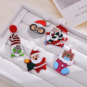 Weihnachtliche Acryl-Ohrringe Set mit Weihnachtsmann, Gnom und Glitzer-Festmustern