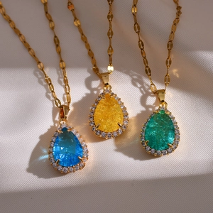 Vintage Vergulde Koperen Waterdruppel Hanger Halsketting Voor Dames Elegante Zirkonia Kristal Halo Sleutelbeen Ketting Sieraden