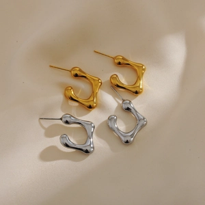 Vintage C-Form Creolen im Lava-Stil aus Edelstahl in Gold- und Silber-Optik