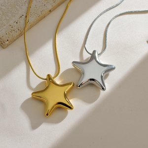Sieradenset met pentagram ketting en oorbellen in gepolijst goud en zilver afwerking